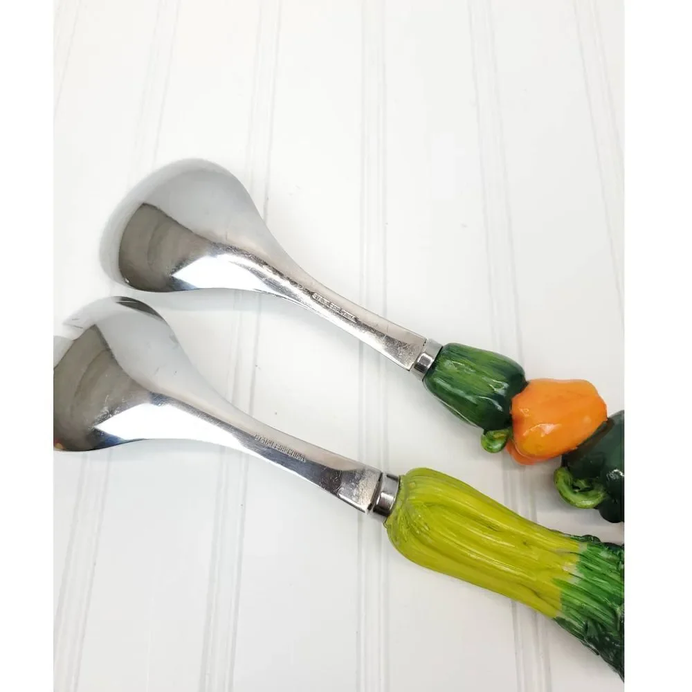 Stainless Steel Salad Servers with Vegetable Handles